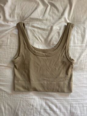 PacSun Ribbed Scoop Crop Tank - Taupe